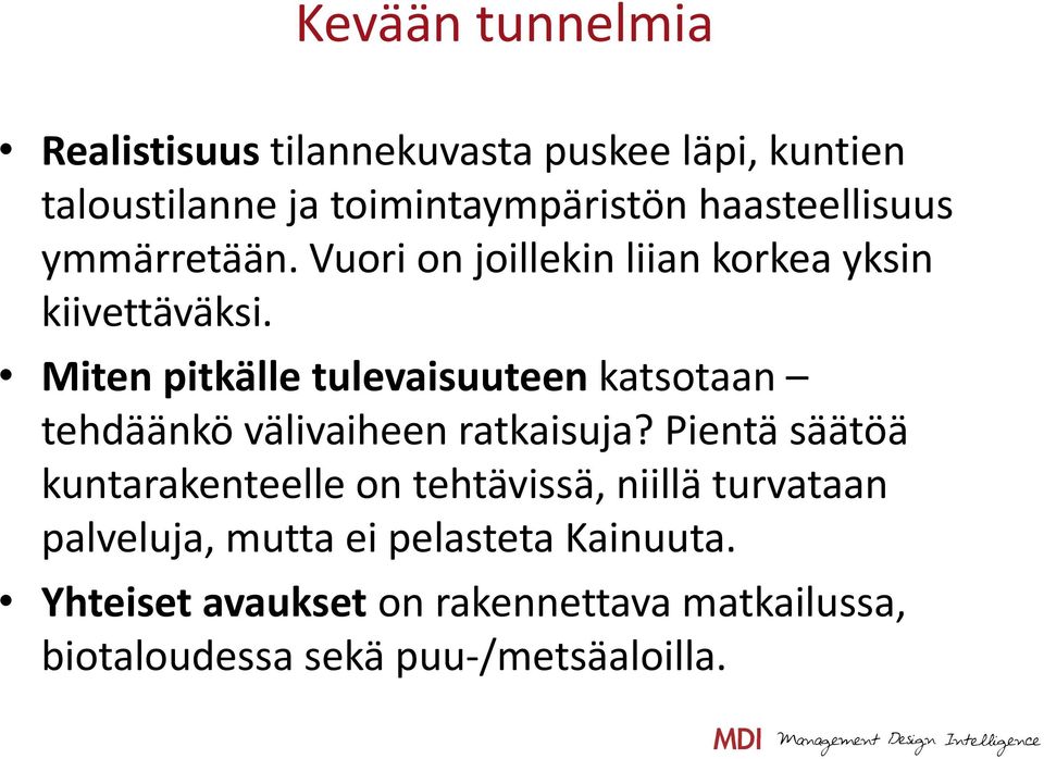 Miten pitkälle tulevaisuuteen katsotaan tehdäänkö välivaiheen ratkaisuja?