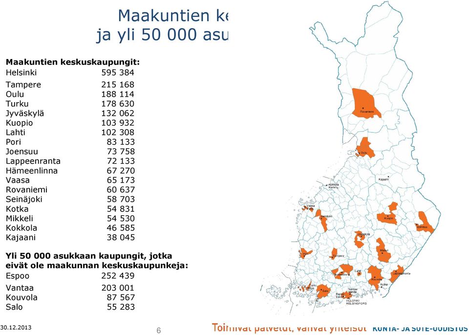 keskuskaupungit: Yli 50 000 asukkaan