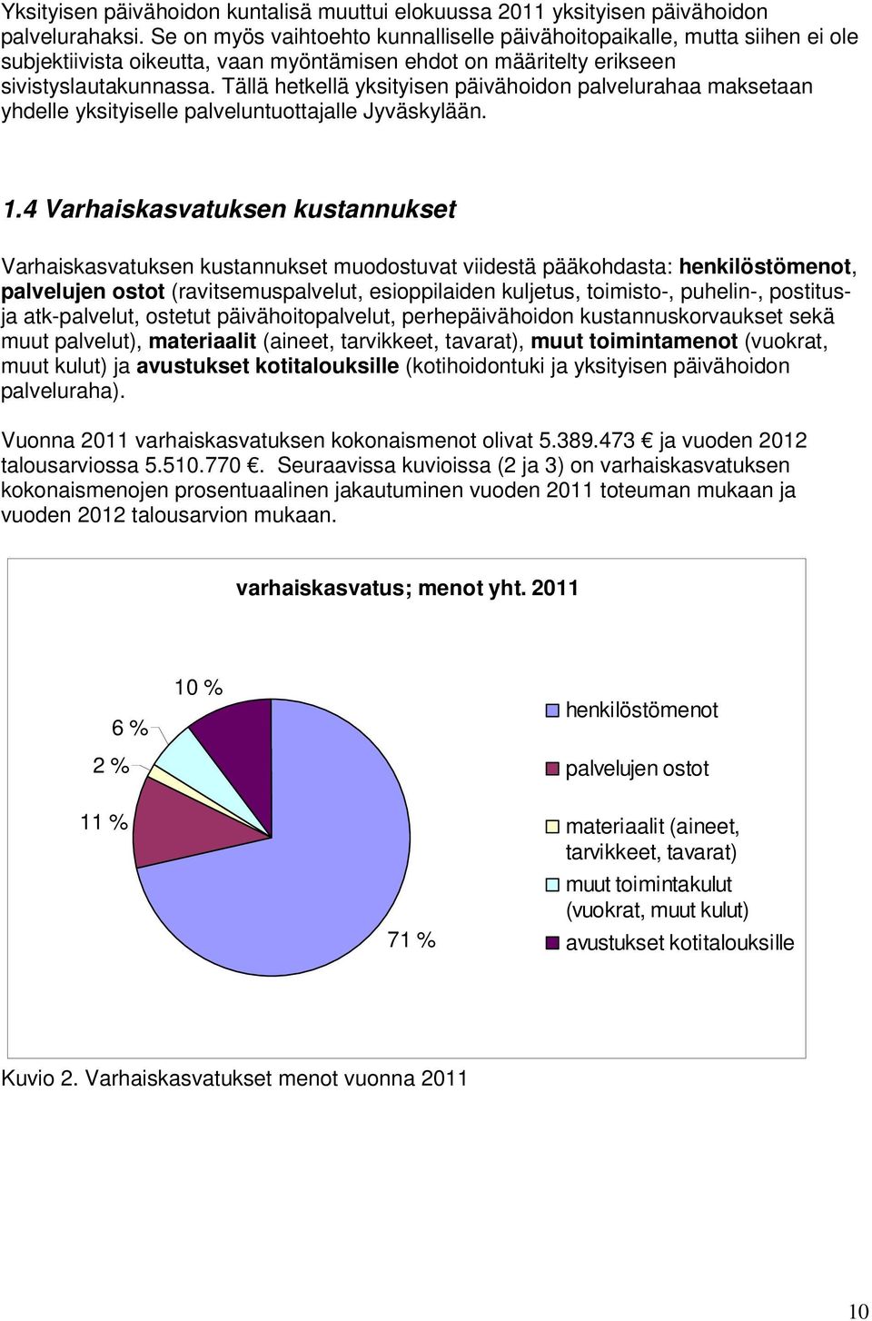 Tällä hetkellä yksityisen päivähoidon palvelurahaa maksetaan yhdelle yksityiselle palveluntuottajalle Jyväskylään. 1.