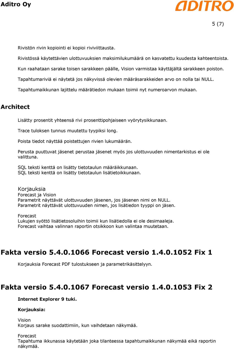 Tapahtumaikkunan lajittelu määrätiedon mukaan toimii nyt numeroarvon mukaan. Architect Lisätty prosentit yhteensä rivi prosenttipohjaiseen vyörytysikkunaan.