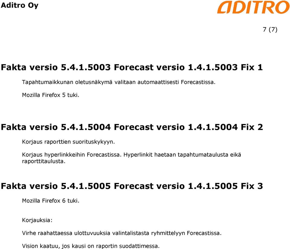 Korjaus hyperlinkkeihin issa. Hyperlinkit haetaan tapahtumataulusta eikä raporttitaulusta. Fakta versio 5.4.1.5005 versio 1.