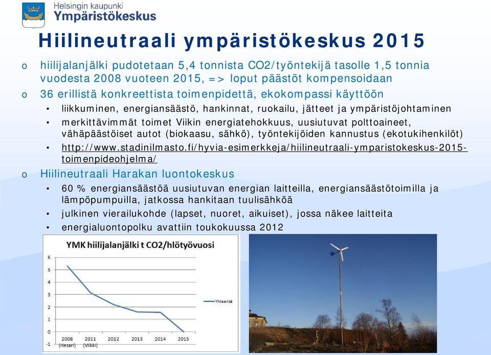 polttoaineet, vähäpäästöiset autot (biokaasu, sähkö), työntekijöiden kannustus (ekotukihenkilöt) http://www.stadinilmasto.