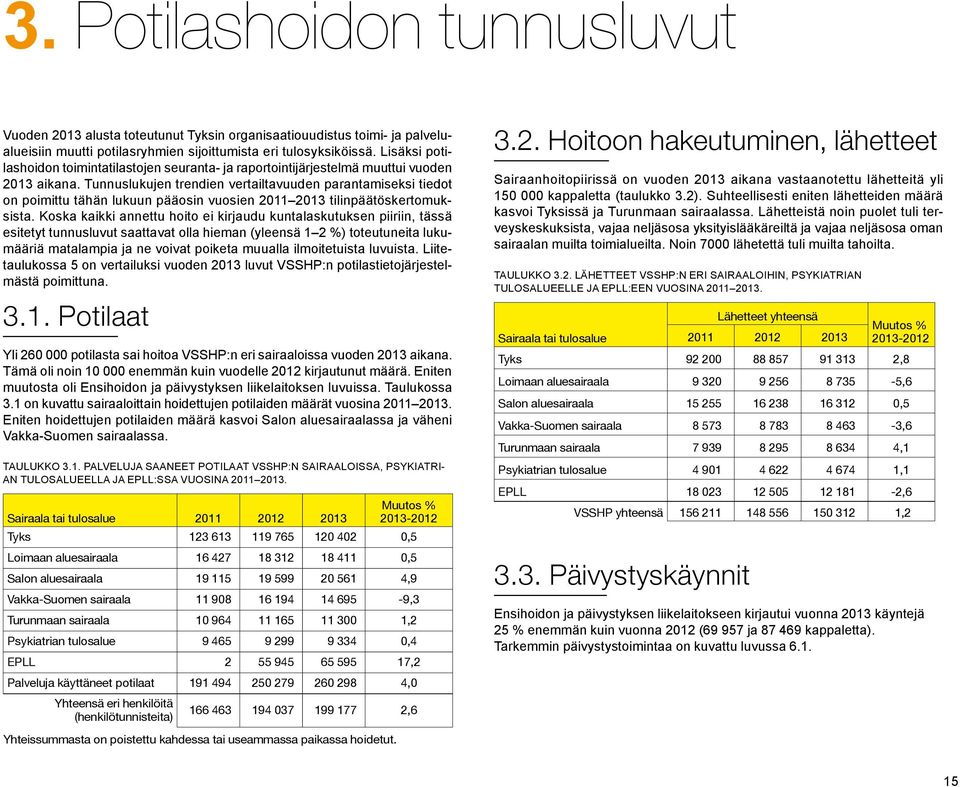 Tunnuslukujen trendien vertailtavuuden parantamiseksi tiedot on poimittu tähän lukuun pääosin vuosien 2011 2013 tilinpäätöskertomuksista.