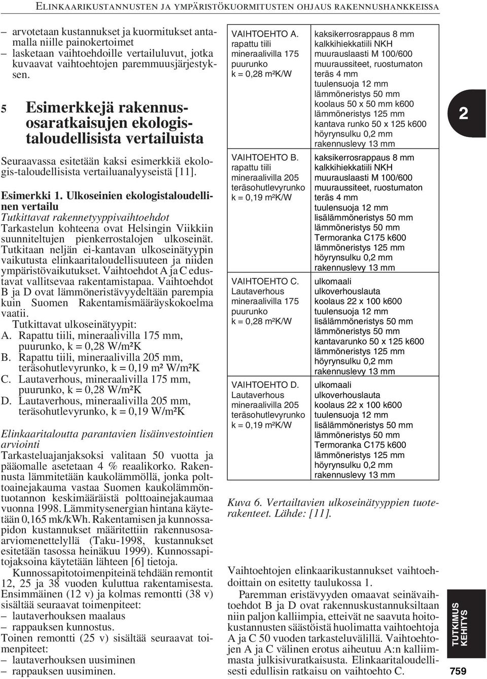 Ulkoseinien ekologistaloudellinen vertailu Tutkittavat rakennetyyppivaihtoehdot Tarkastelun kohteena ovat Helsingin Viikkiin suunniteltujen pienkerrostalojen ulkoseinät.