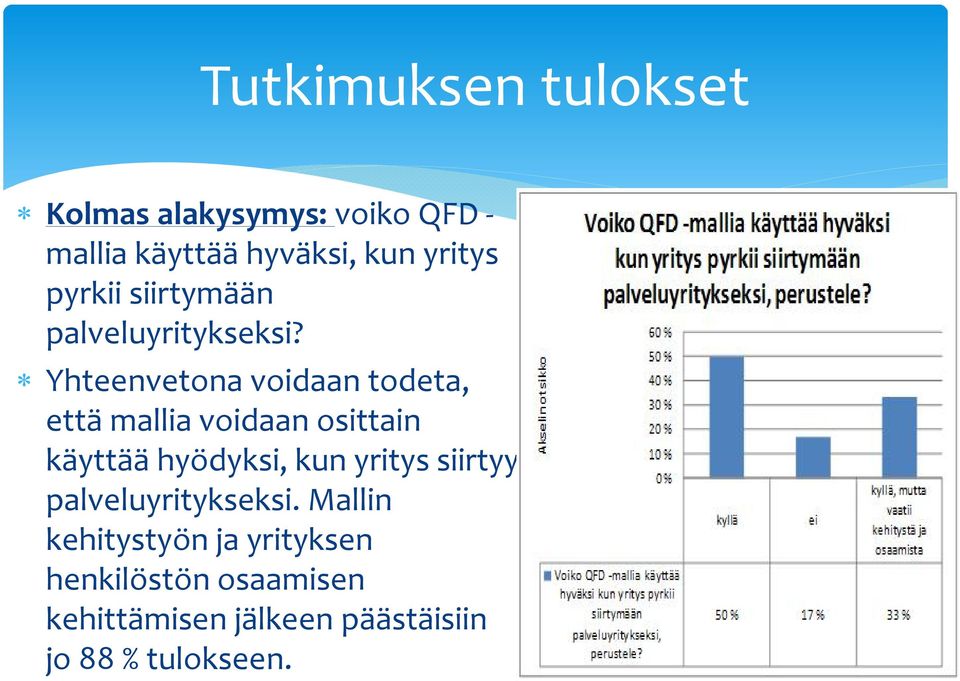 Yhteenvetona voidaan todeta, että mallia voidaan osittain käyttää hyödyksi, kun