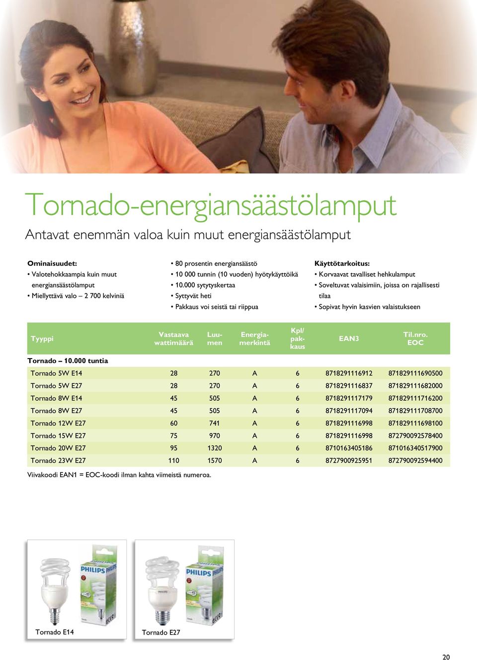 000 sytytyskertaa Syttyvät heti Pakkaus voi seistä tai riippua Korvaavat tavalliset hehkulamput Soveltuvat valaisimiin, joissa on rajallisesti tilaa Sopivat hyvin kasvien valaistukseen Tornado 10.