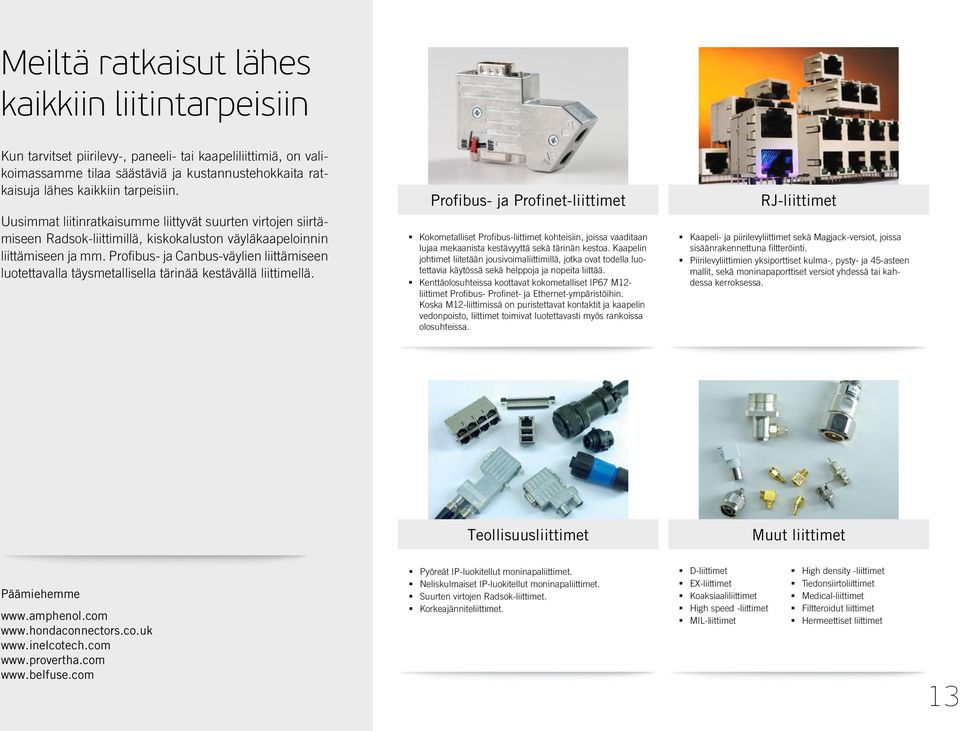 Profibus- ja Canbus-väylien liittämiseen luotettavalla täysmetallisella tärinää kestävällä liittimellä.