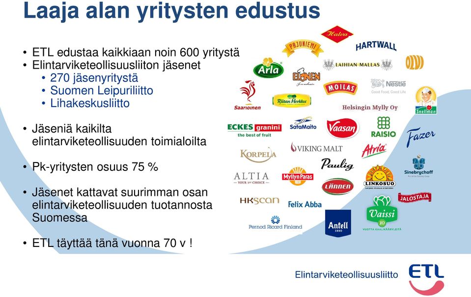 Lihakeskusliitto Jäseniä kaikilta elintarviketeollisuuden toimialoilta Pk-yritysten