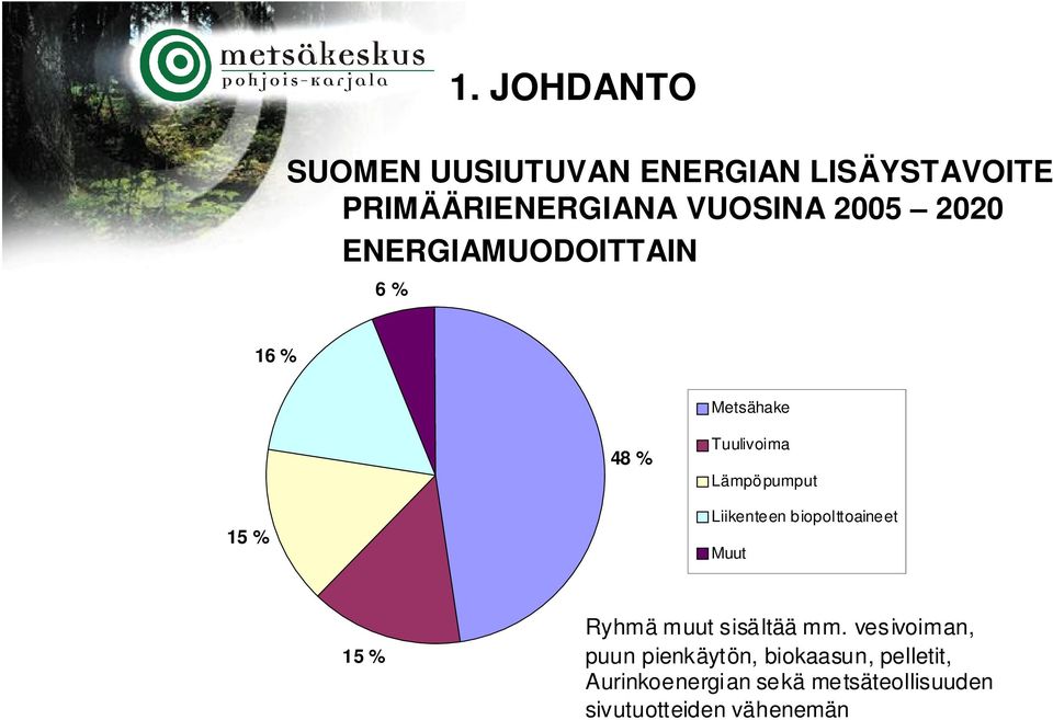 Liikenteen biopolttoaineet Muut 15 % Ryhmä muut sisältää mm.