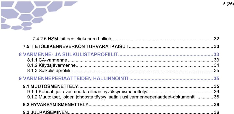 .. 35 9 VARMENNEPERIAATTEIDEN HALLINNOINTI... 35 9.1 MUUTOSMENETTELY... 35 9.1.1 Kohdat, joita voi muuttaa ilman hyväksymismenettelyä.