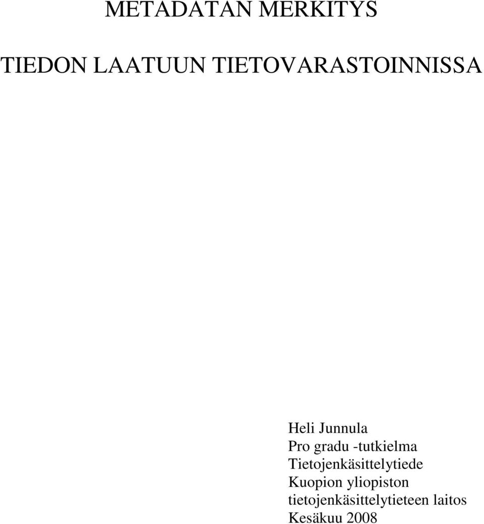 -tutkielma Tietojenkäsittelytiede Kuopion