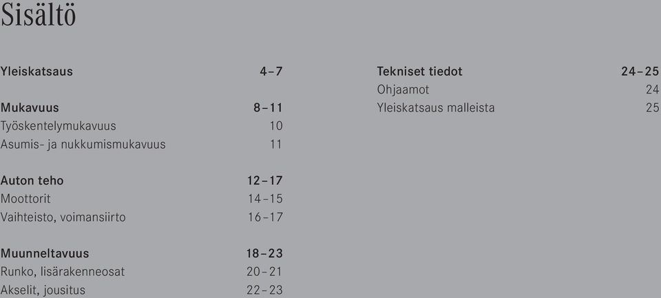 malleista 25 Auton teho 12 17 Moottorit 14 15 Vaihteisto, voimansiirto