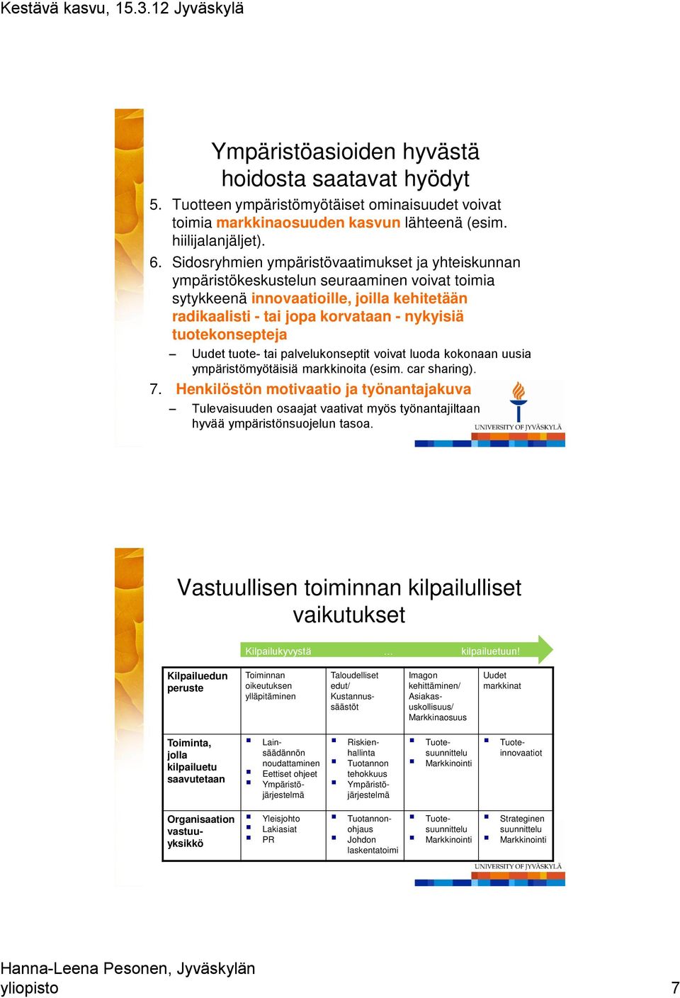 tuotekonsepteja Uudet tuote- tai palvelukonseptit voivat luoda kokonaan uusia ympäristömyötäisiä markkinoita (esim. car sharing). 7.