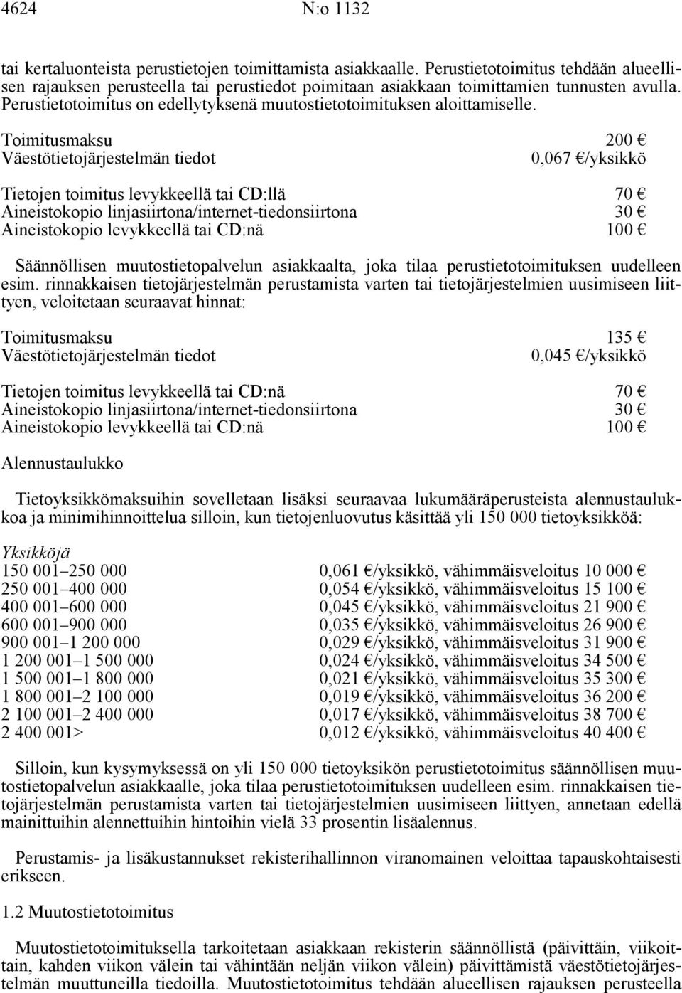 Perustietotoimitus on edellytyksenä muutostietotoimituksen aloittamiselle.