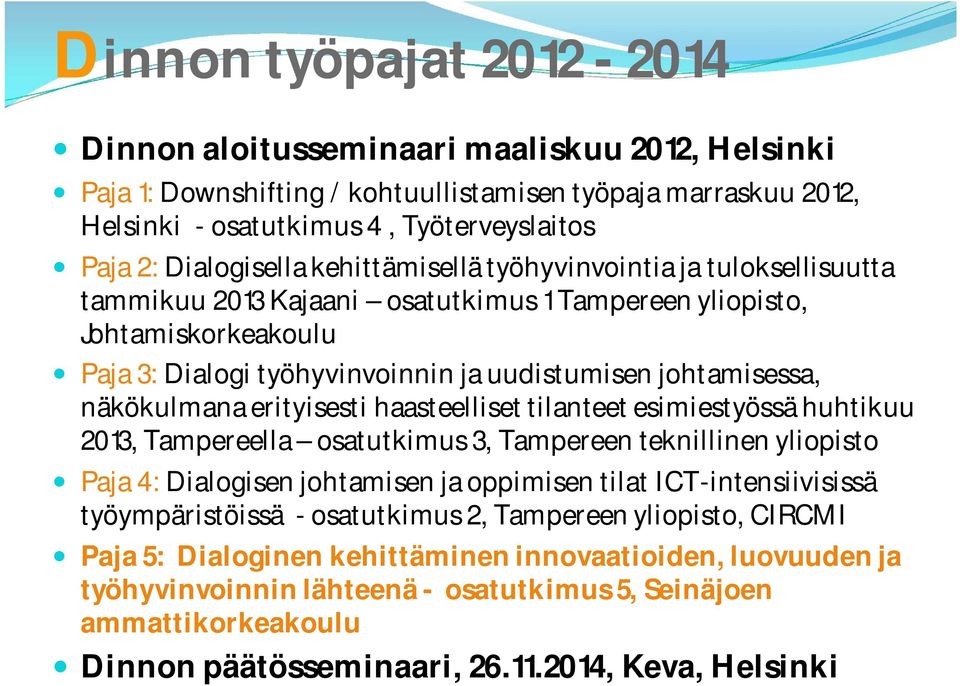 johtamisessa, näkökulmana erityisesti haasteelliset tilanteet esimiestyössä huhtikuu 2013, Tampereella osatutkimus 3, Tampereen teknillinen yliopisto Paja 4: Dialogisen johtamisen ja oppimisen tilat