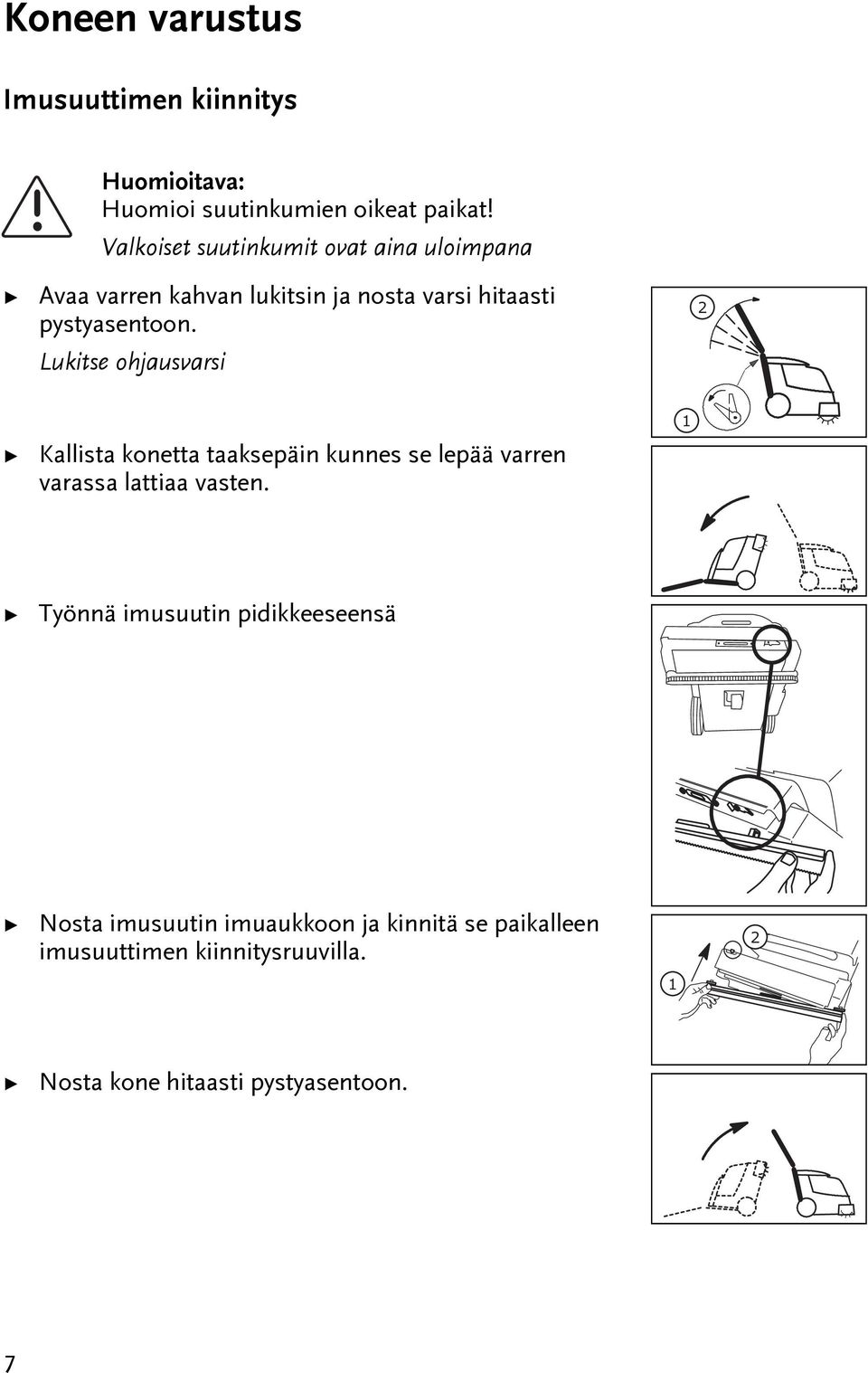 Lukise ohjausvarsi 2 Kallisa konea aaksepäin kunnes se lepää varren varassa laiaa vasen.