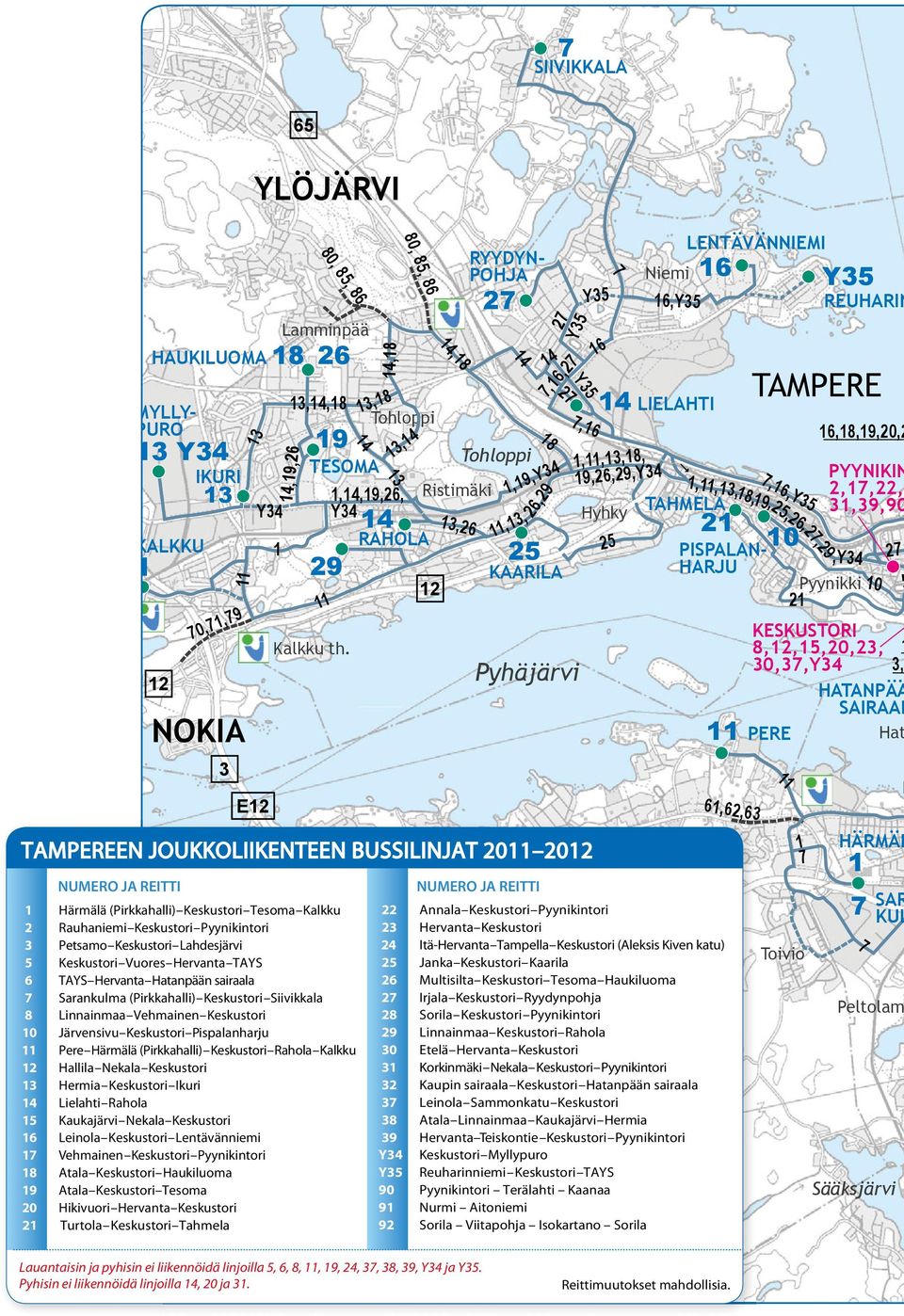 Keskustori Tesoma Kalkku 2 Rauhaniemi Keskustori Pyynikintori Petsamo Keskustori ahdesjärvi 5 Keskustori Vuores ervanta TYS TYS ervanta atanpään sairaala Sarankulma (Pirkkahalli) Keskustori
