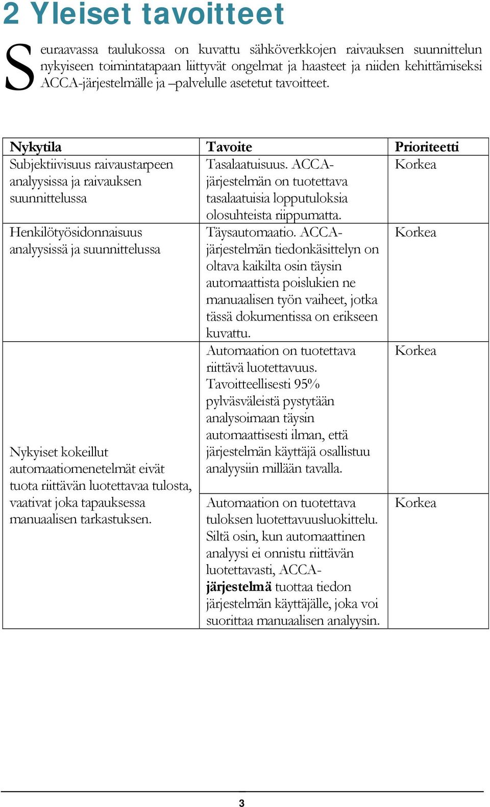 ACCAjärjestelmän on tuotettava tasalaatuisia lopputuloksia Korkea Henkilötyösidonnaisuus analyysissä ja suunnittelussa Nykyiset kokeillut automaatiomenetelmät eivät tuota riittävän luotettavaa