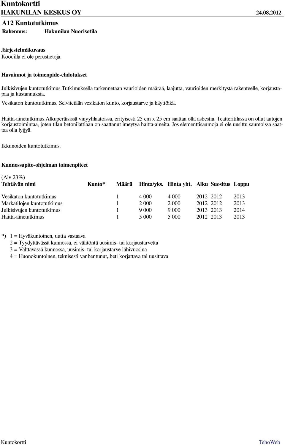 Teatteritilassa on ollut autojen korjaustoimintaa, joten tilan betonilattiaan on saattanut imeytyä haitta-aineita. Jos elementtisaumoja ei ole uusittu saumoissa saattaa olla lyijyä.