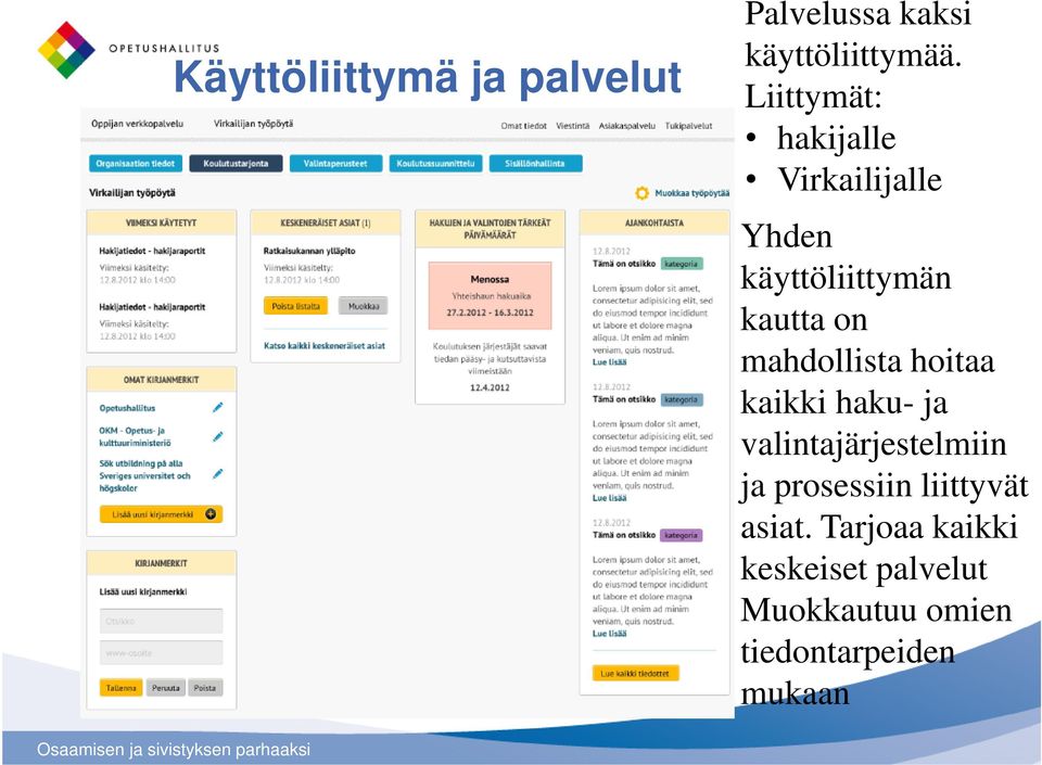 mahdollista hoitaa kaikki haku- ja valintajärjestelmiin ja prosessiin