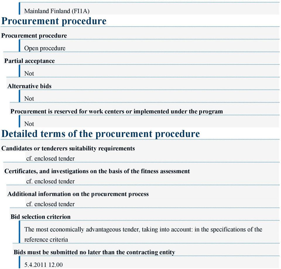 enclosed tender Certificates, and investigations on the basis of the fitness assessment cf. enclosed tender Additional information on the procurement process cf.