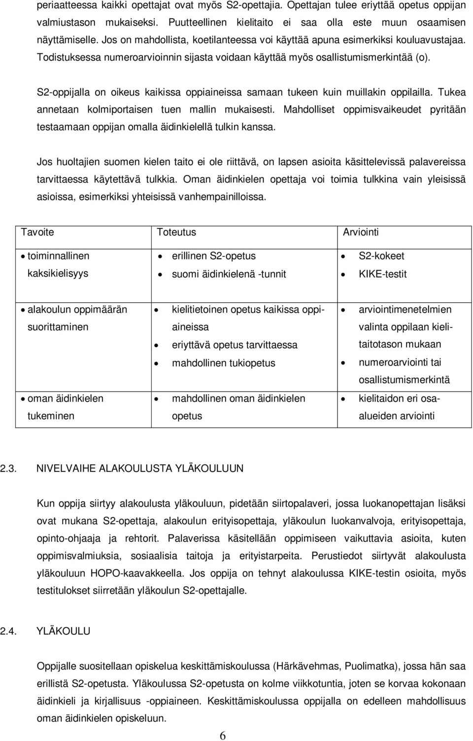 S2-oppijalla on oikeus kaikissa oppiaineissa samaan tukeen kuin muillakin oppilailla. Tukea annetaan kolmiportaisen tuen mallin mukaisesti.