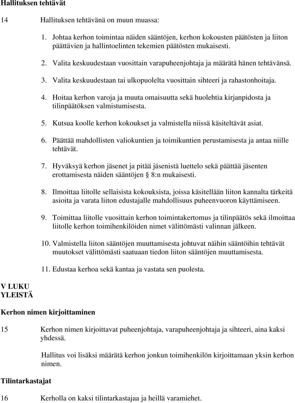 Valita keskuudestaan vuosittain varapuheenjohtaja ja määrätä hänen tehtävänsä. 3. Valita keskuudestaan tai ulkopuolelta vuosittain sihteeri ja rahastonhoitaja. 4.