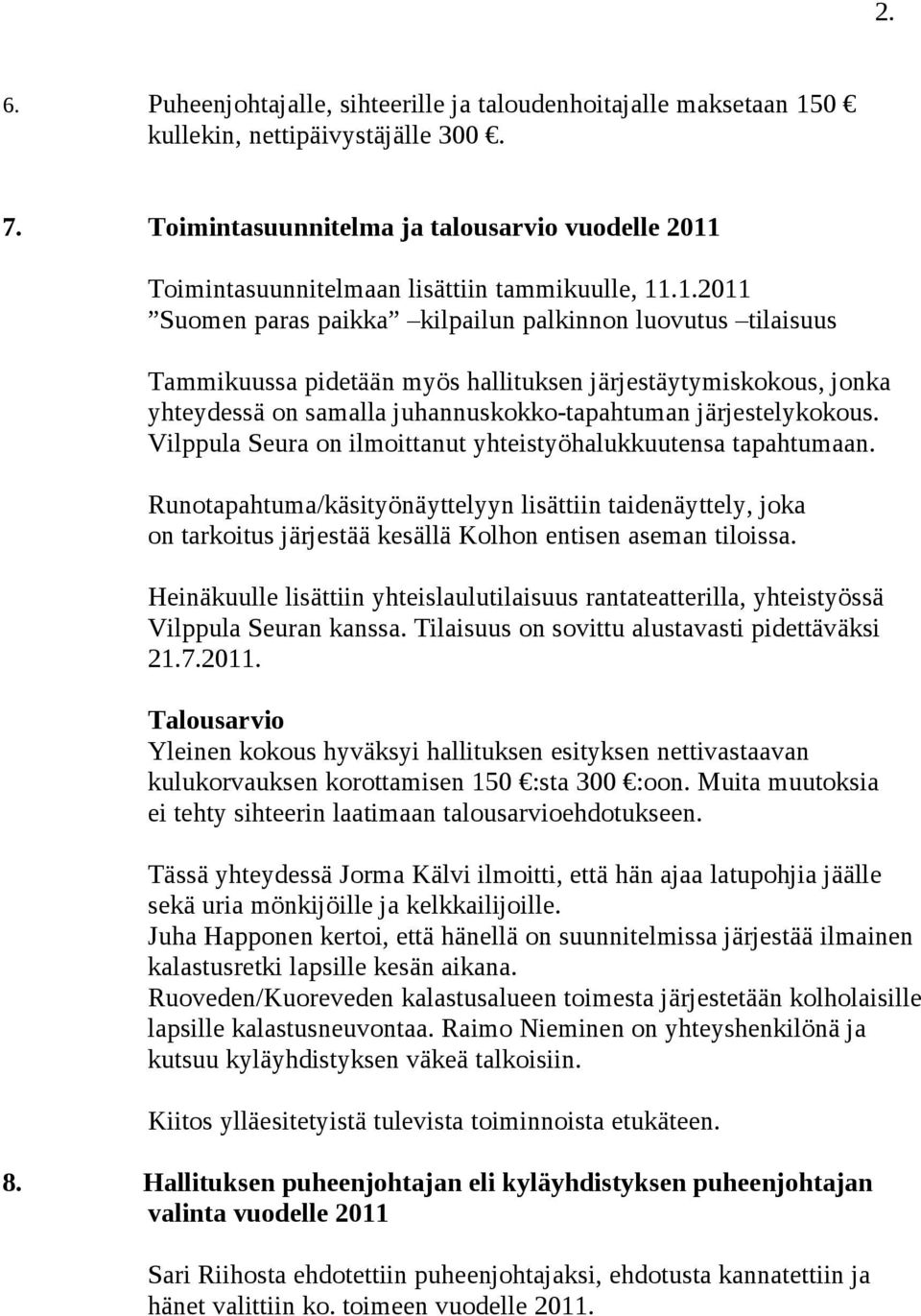 Toimintasuunnitelmaan lisättiin tammikuulle, 11