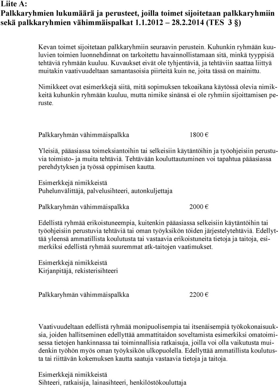 Kuhunkin ryhmään kuuluvien toimien luonnehdinnat on tarkoitettu havainnollistamaan sitä, minkä tyyppisiä tehtäviä ryhmään kuuluu.