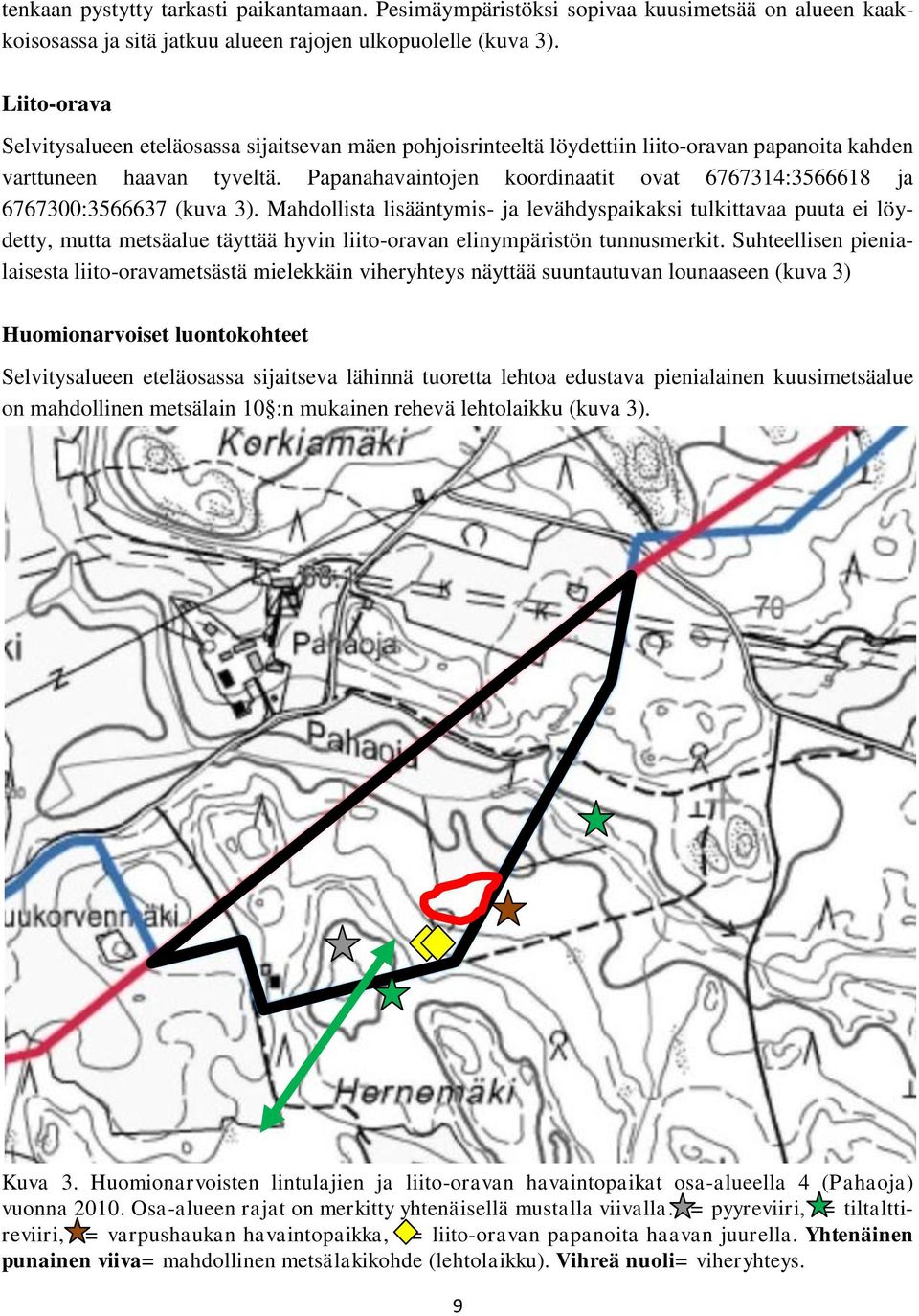 Papanahavaintojen koordinaatit ovat 6767314:3566618 ja 6767300:3566637 (kuva 3).