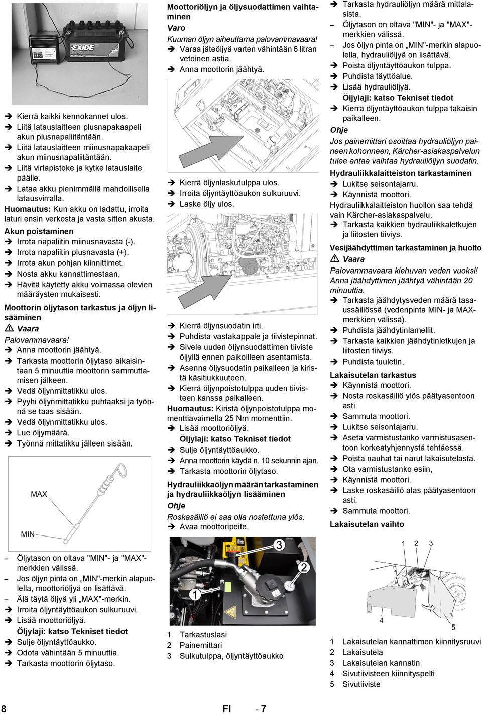Akun poistaminen Irrota napaliitin miinusnavasta (-). Irrota napaliitin plusnavasta (+). Irrota akun pohjan kiinnittimet. Nosta akku kannattimestaan.