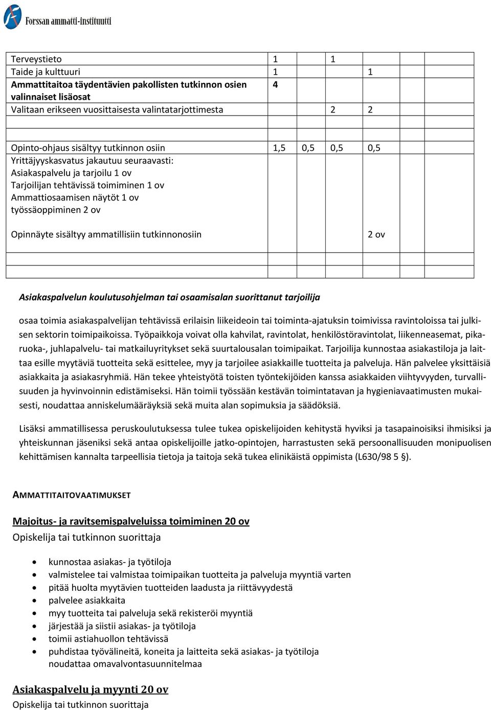 Opinnäyte sisältyy ammatillisiin tutkinnonosiin 2 ov Asiakaspalvelun koulutusohjelman tai osaamisalan suorittanut tarjoilija osaa toimia asiakaspalvelijan tehtävissä erilaisin liikeideoin tai