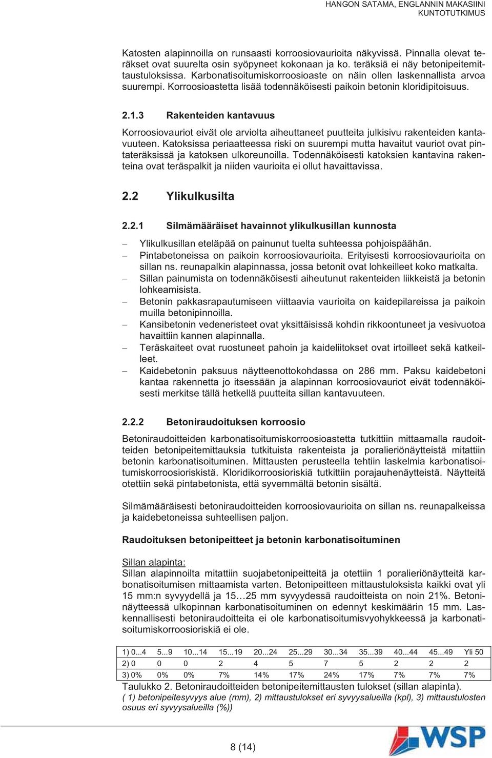 3 Rakenteiden kantavuus Korroosiovauriot eivät ole arviolta aiheuttaneet puutteita julkisivu rakenteiden kantavuuteen.