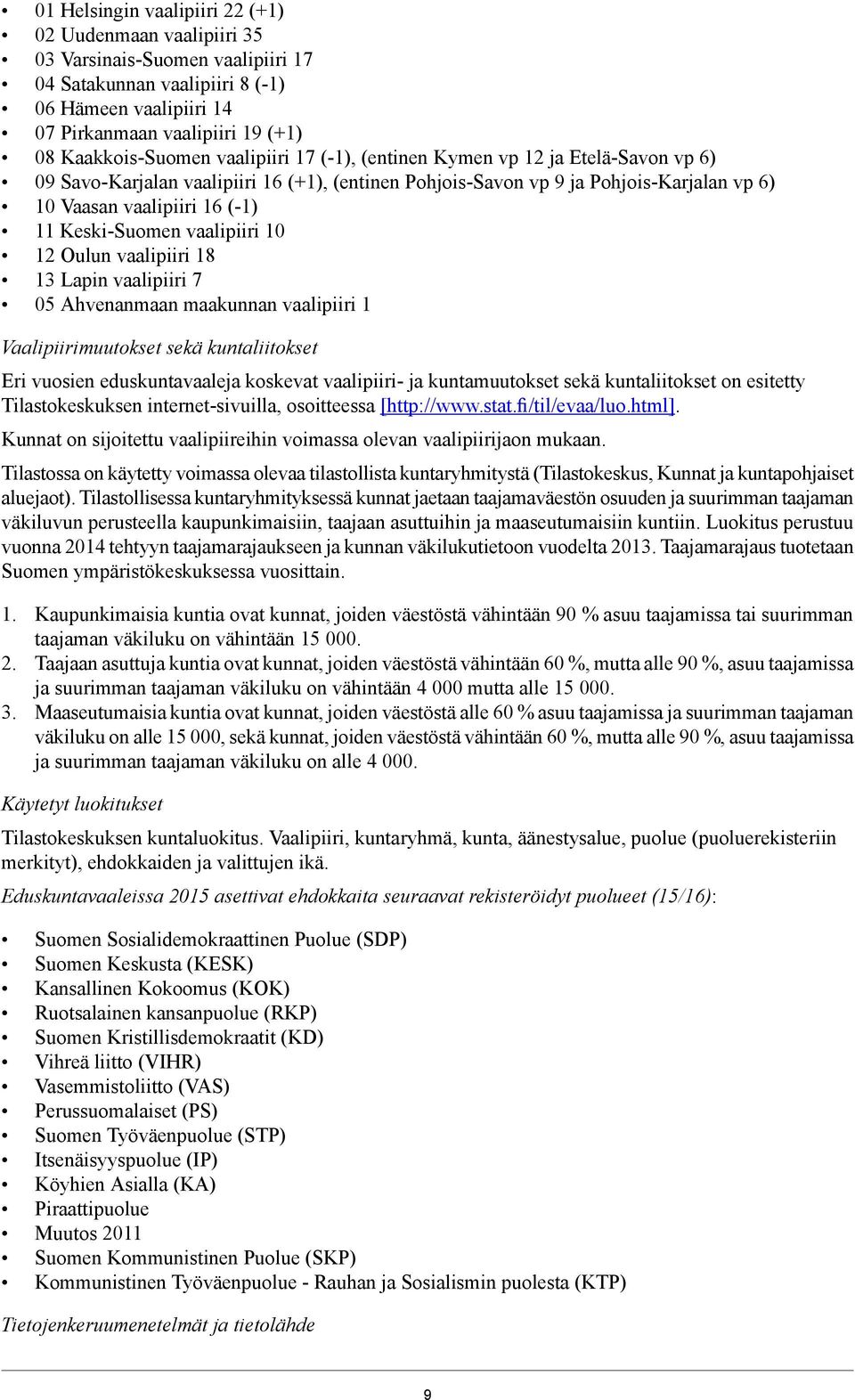 vaalipiiri 10 12 Oulun vaalipiiri 18 13 Lapin vaalipiiri 7 05 Ahvenanmaan maakunnan vaalipiiri 1 Vaalipiirimuutokset sekä kuntaliitokset Eri vuosien eduskuntavaaleja koskevat vaalipiiri ja