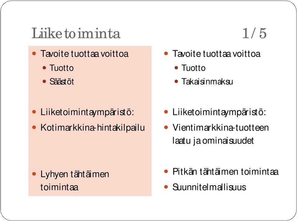 Kotimarkkina-hintakilpailu Liiketoimintaympäristö: