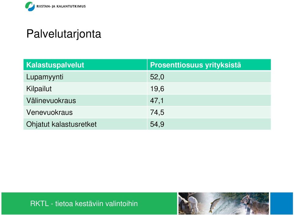 52,0 Kilpailut 19,6 Välinevuokraus