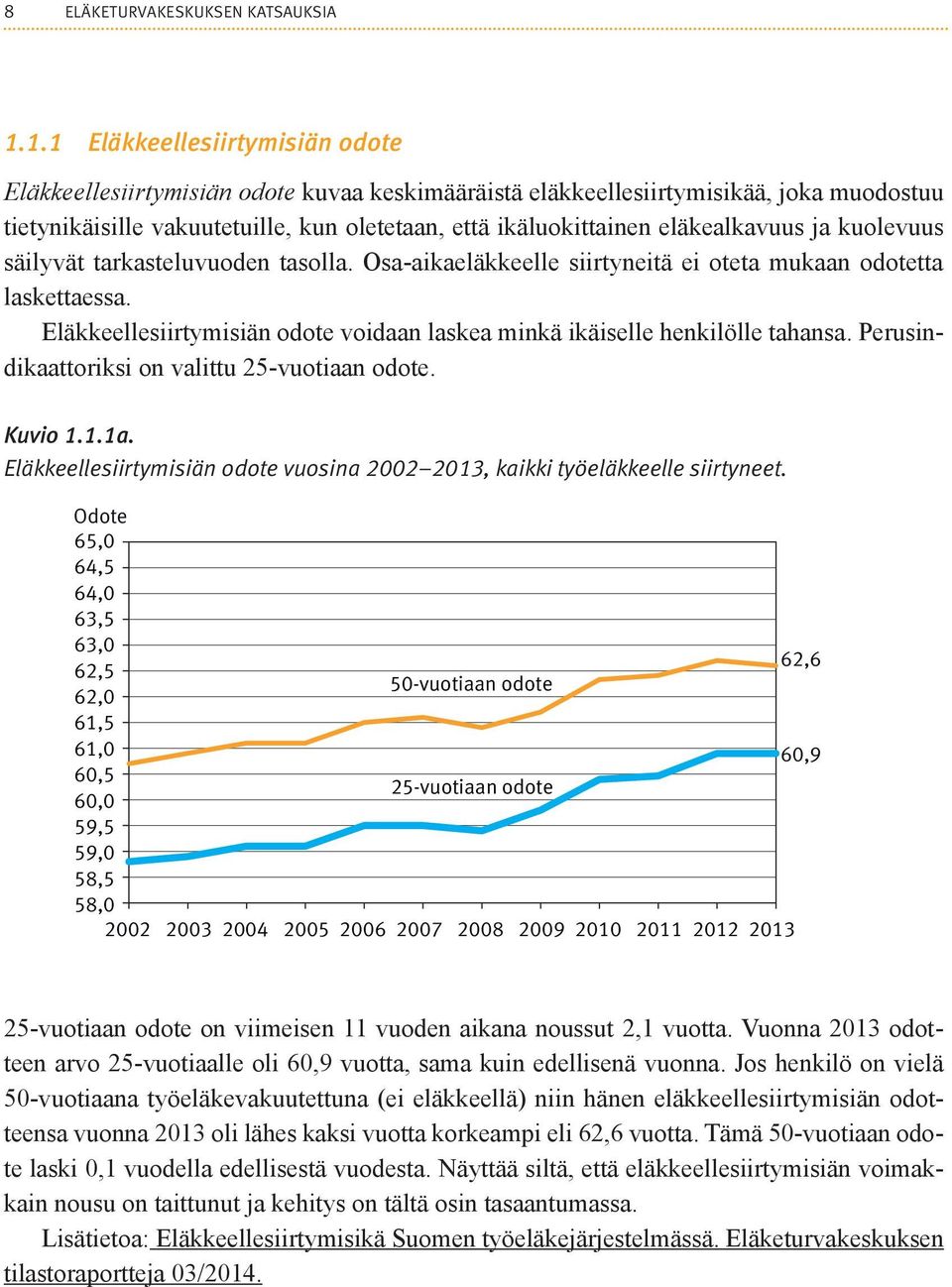 eläkealkavuus ja kuolevuus säilyvät tarkasteluvuoden tasolla. Osa-aikaeläkkeelle siirtyneitä ei oteta mukaan odotetta laskettaessa.