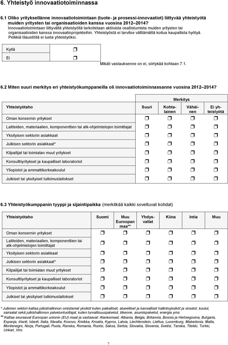 Yhteistyöstä ei tarvitse välttämättä koitua kaupallista hyötyä. Pelkkiä tilaustöitä ei lueta yhteistyöksi. Mikäli vastauksenne on ei, siirtykää kohtaan 7.1. 6.