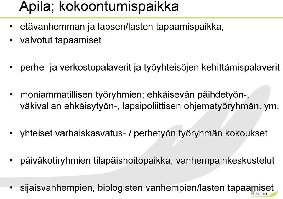 väkivallan ehkäisytyön-, lapsipoliittisen ohjematyöryhmän. ym.