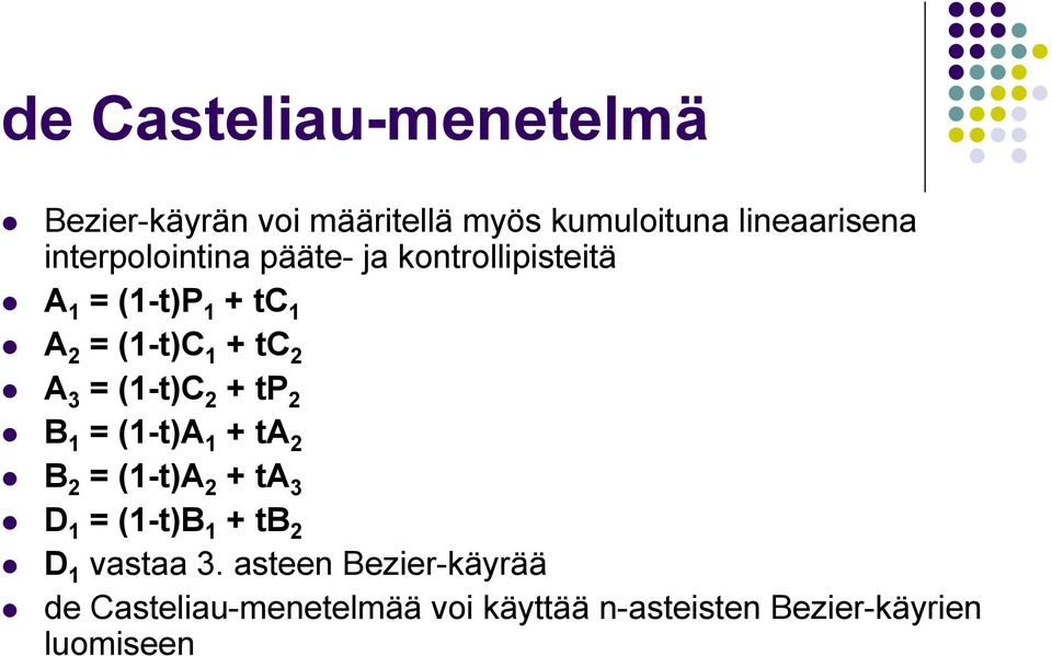 = (1-t)C 2 + tp 2 B 1 = (1-t)A 1 + ta 2 B 2 = (1-t)A 2 + ta 3 D 1 = (1-t)B 1 + tb 2 D 1