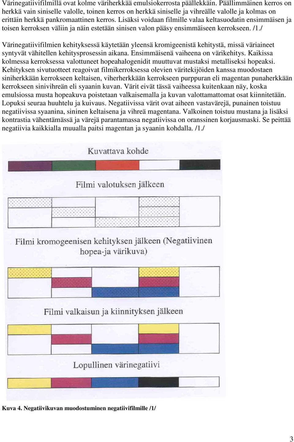 Lisäksi voidaan filmille valaa keltasuodatin ensimmäisen ja toisen kerroksen väliin ja näin estetään sinisen valon pääsy ensimmäiseen kerrokseen. /1.