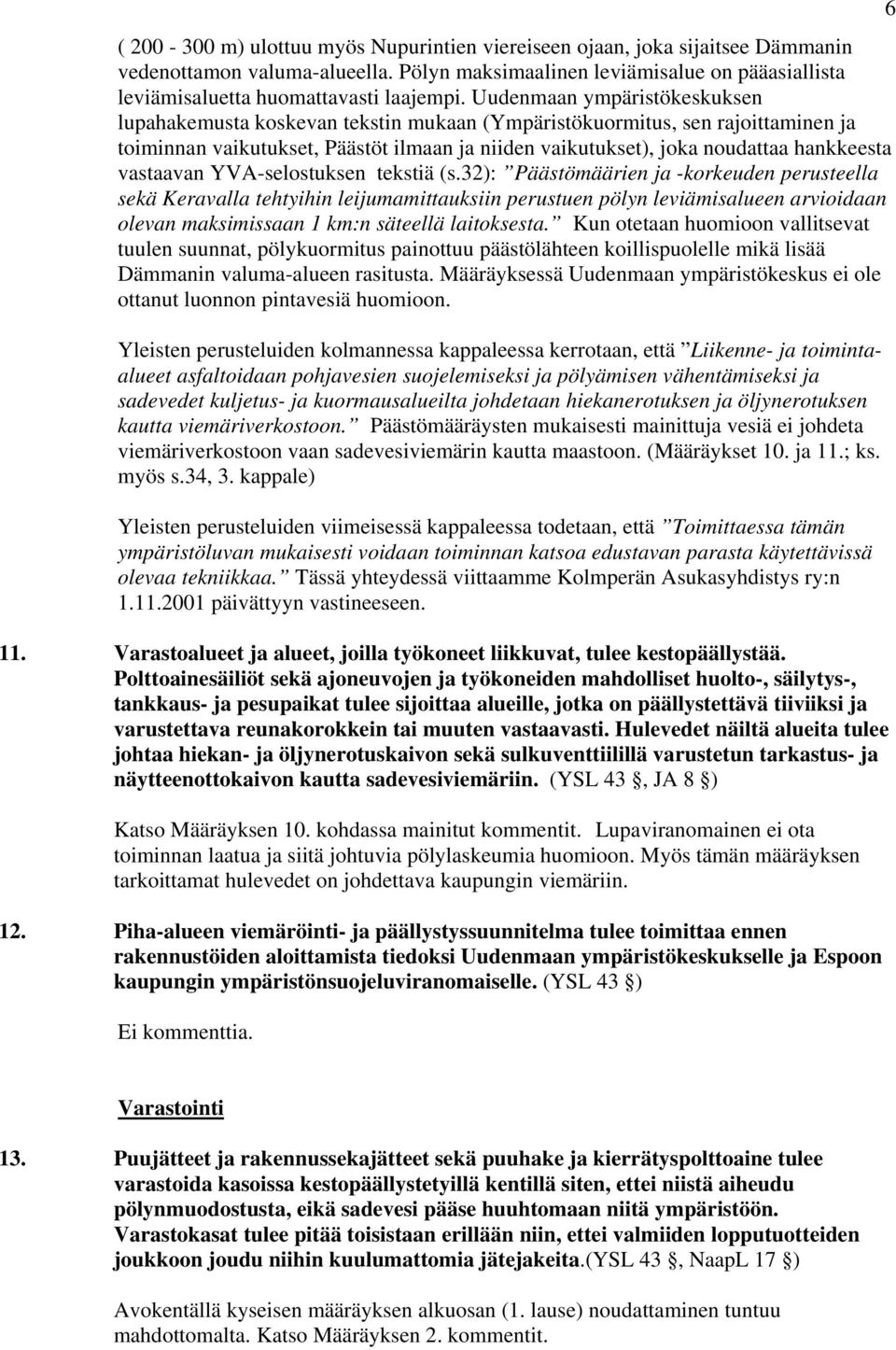 vastaavan YVA-selostuksen tekstiä (s.