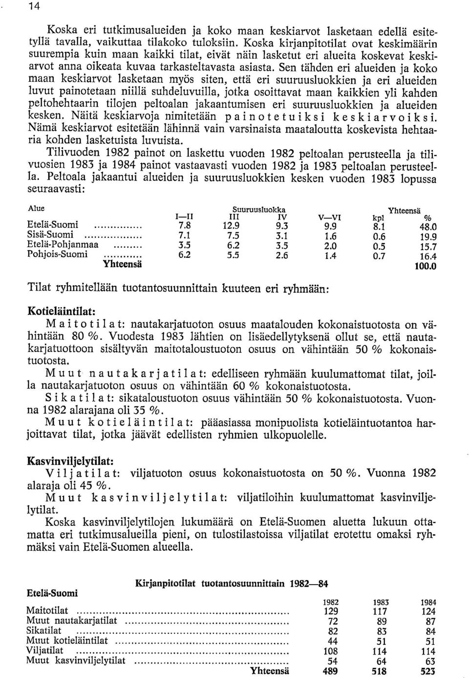 Sen tähden eri alueiden ja koko maan keskiarvot lasketaan myös siten, että eri suuruusluokkien ja eri alueiden luvut painotetaan niillä suhdeluvuilla, jotka osoittavat maan kaikkien yli kahden