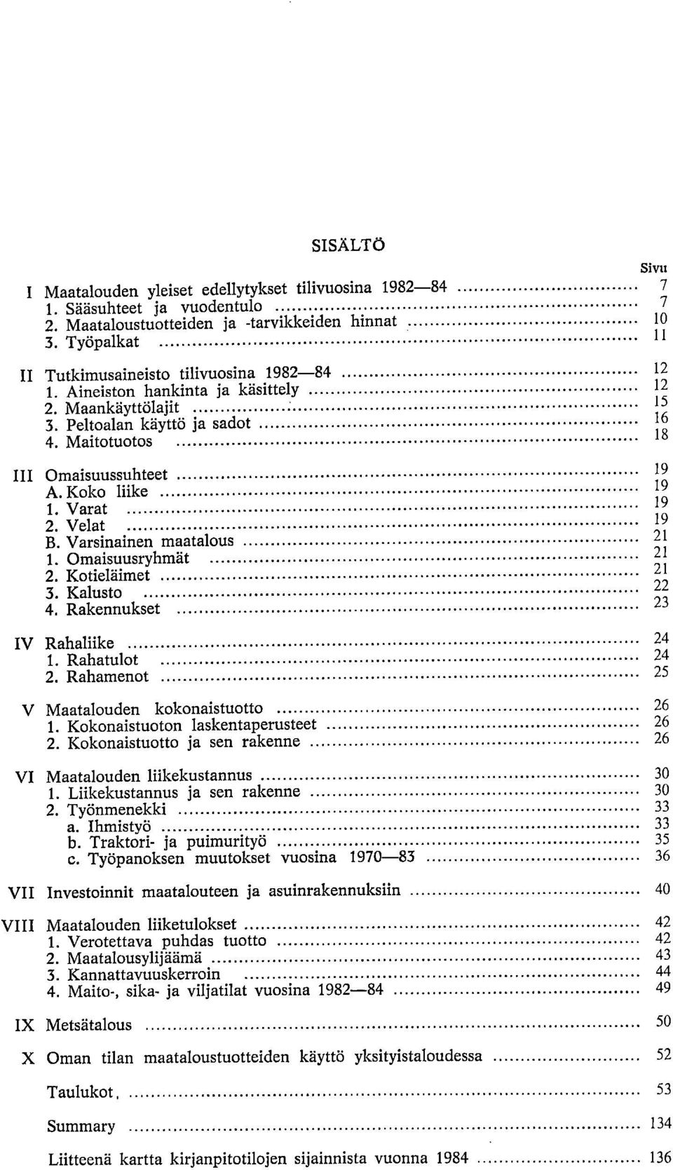 Varsinainen maatalous 21 Omaisuusryhmät 21 Kotieläimet 21 Kalusto 22 Rakennukset 23 IV Rahaliike 24 Rahatulot 24 Rahamenot 25 V Maatalouden kokonaistuotto 26 Kokonaistuoton laskentaperusteet 26