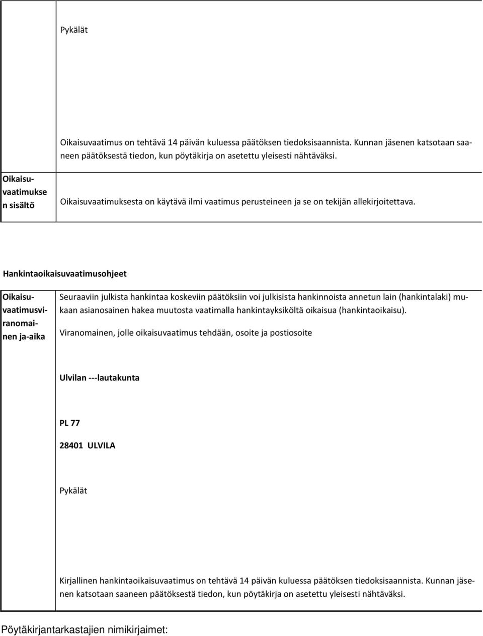 Hankintaoikaisuvaatimusohjeet Oikaisuvaatimusviranomainen ja-aika Seuraaviin julkista hankintaa koskeviin päätöksiin voi julkisista hankinnoista annetun lain (hankintalaki) mukaan asianosainen hakea