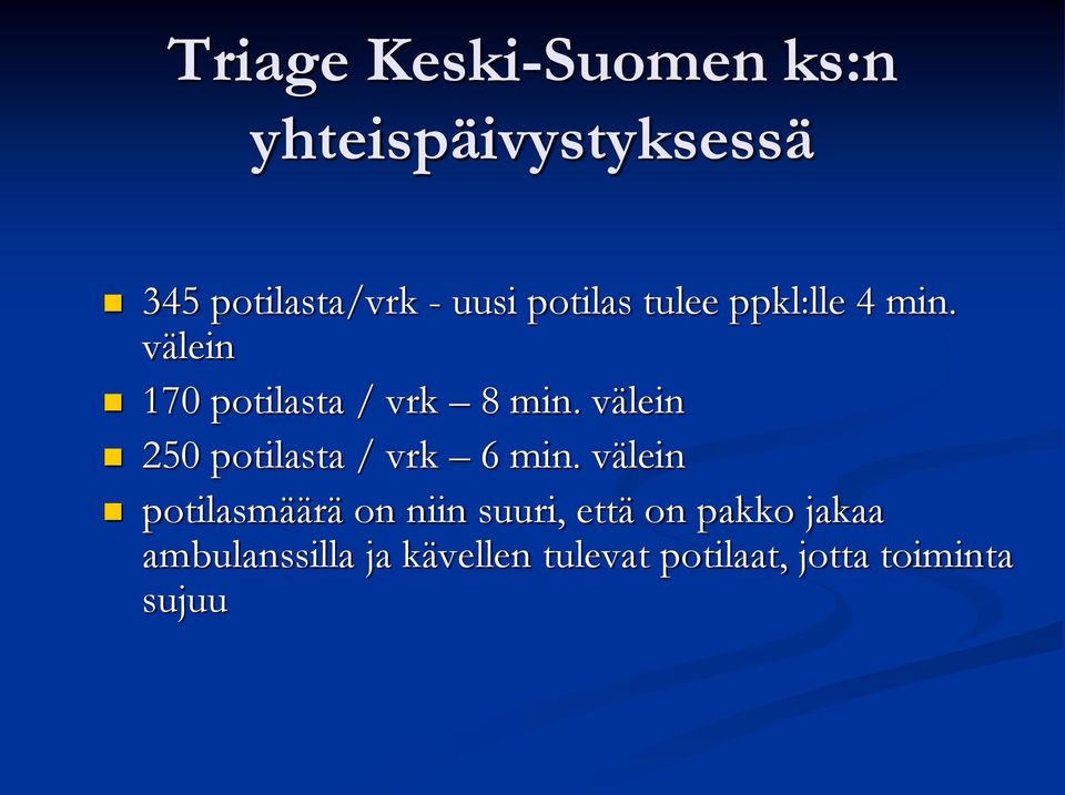 välein 250 potilasta / vrk 6 min.