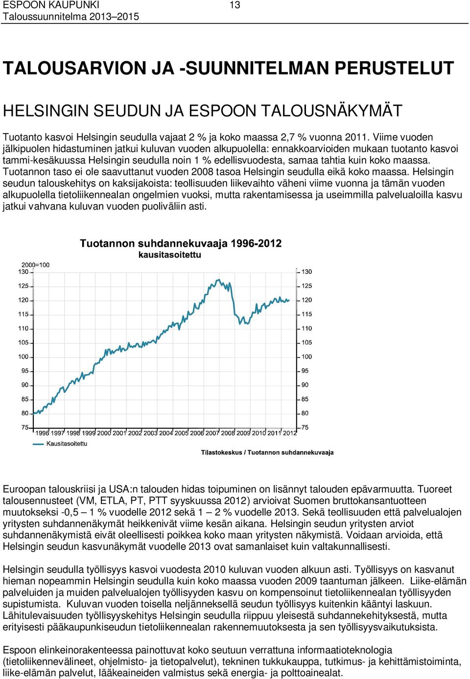 maassa. Tuotannon taso ei ole saavuttanut vuoden 2008 tasoa Helsingin seudulla eikä koko maassa.