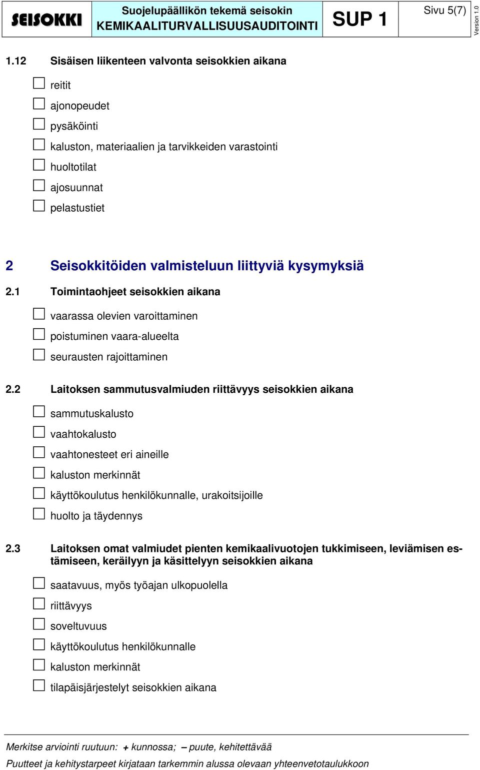 liittyviä kysymyksiä 2.1 Toimintaohjeet seisokkien aikana vaarassa olevien varoittaminen poistuminen vaara-alueelta seurausten rajoittaminen 2.