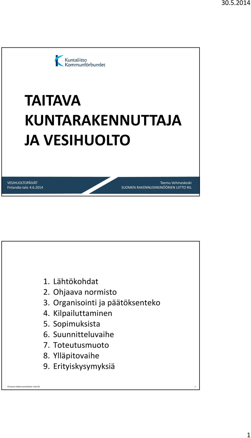 1 1. Lähtökohdat 2. Ohjaava normisto 3. Organisointi ja päätöksenteko 4. Kilpailuttaminen 5.