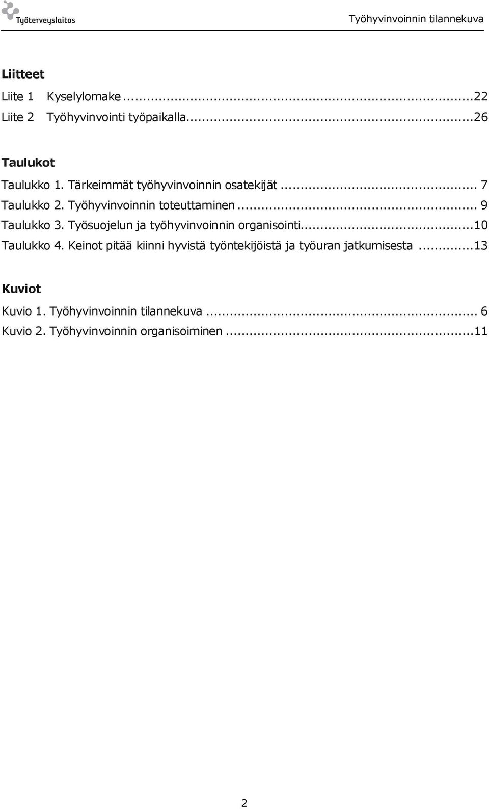 Työsuojelun ja työhyvinvoinnin organisointi...10 Taulukko 4.